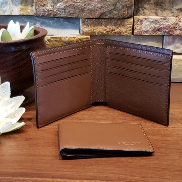 *1 left!* NEW Coach Compact ID Wallet, Dark Saddle - Picture 2 of 7